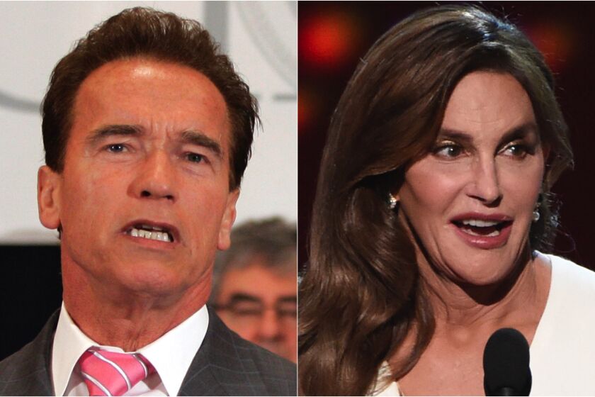 Arnold Schwarzenegger, left and Caitlyn Jenner.