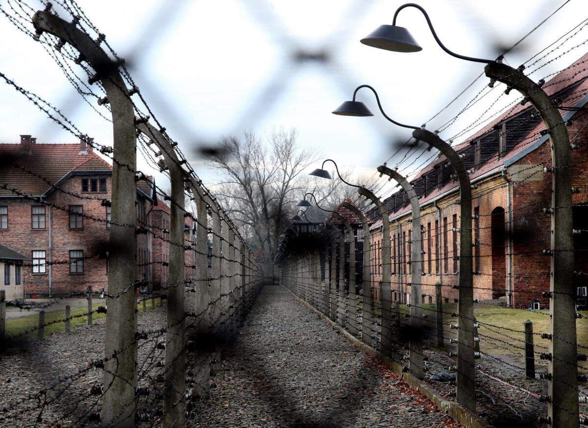 Shown is a view of the former Nazi concentration and death camp Auschwitz-Birkenau in southern Poland.