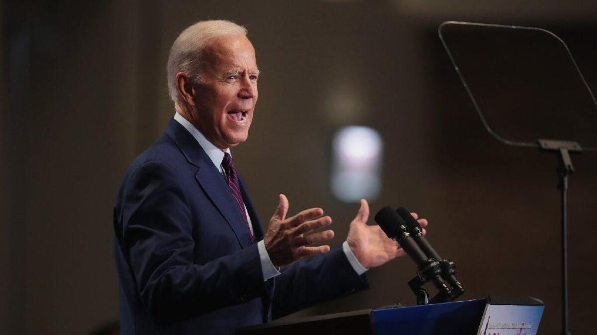 Democratic presidential candidate Joe Biden speaks to guests at the Rainbow PUSH Coalition Annual International Convention on June 28, 2019, in Chicago.