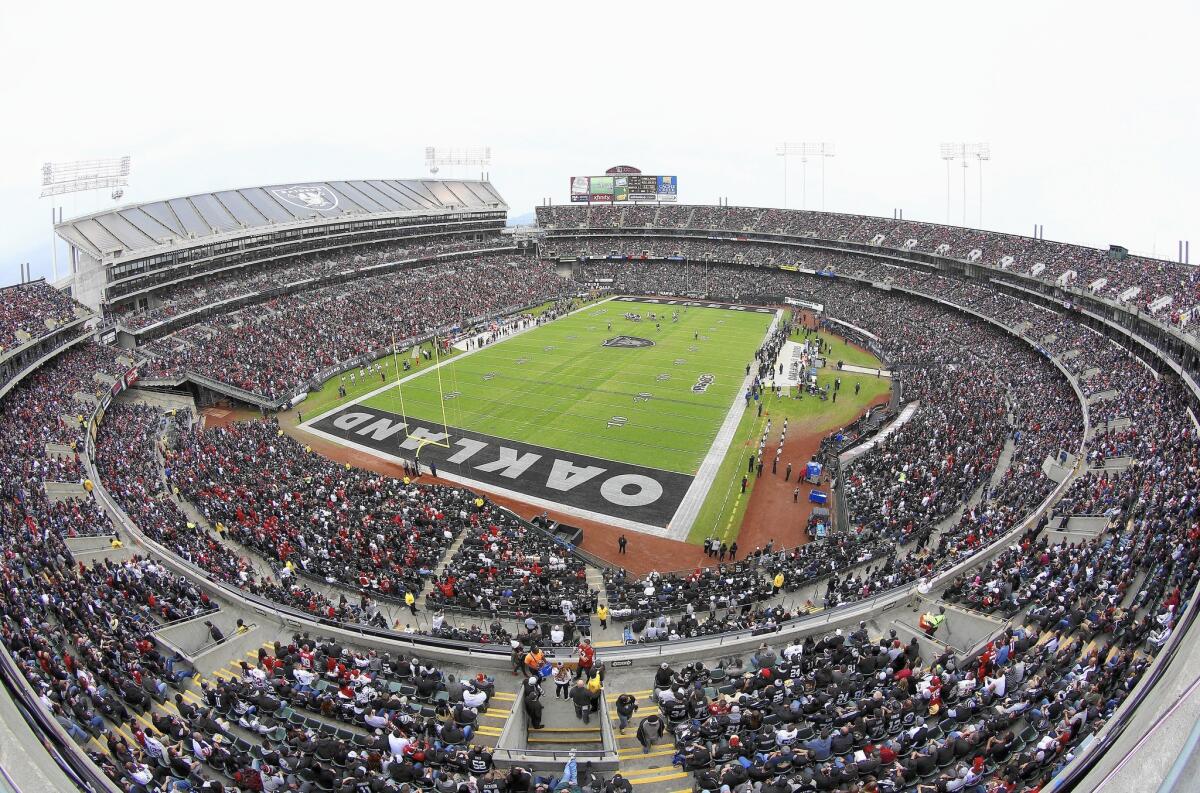 The Oakland Raiders' home stadium is now called O.co Coliseum, where the Athletics baseball team is the main tenant.