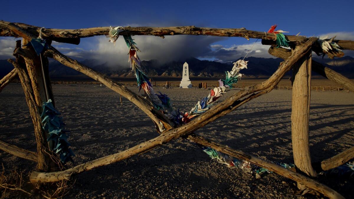 Origami cranes left near the monument at Manzanar National Historic Site in Independence, Calif. on November 19, 2016.