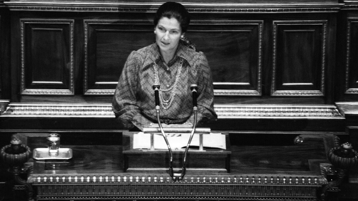 French Health Minister Simone Veil speaks about abortion law at the French National Assembly in Paris, on Dec. 13, 1974.