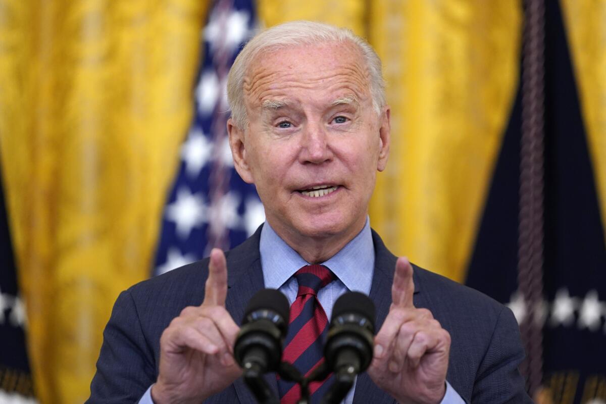 President Biden speaks about the coronavirus pandemic at the White House on Tuesday.