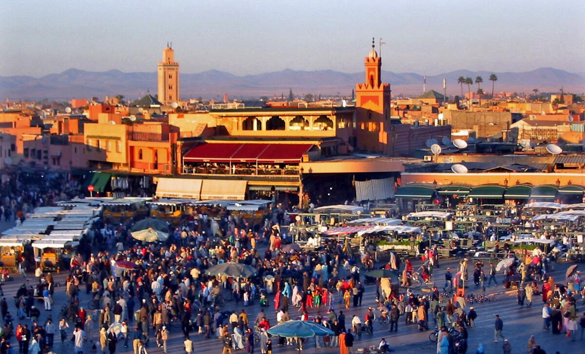 The square in the old quarter of Marrakech. Iberia is offering an airfare special to the Moroccan city.