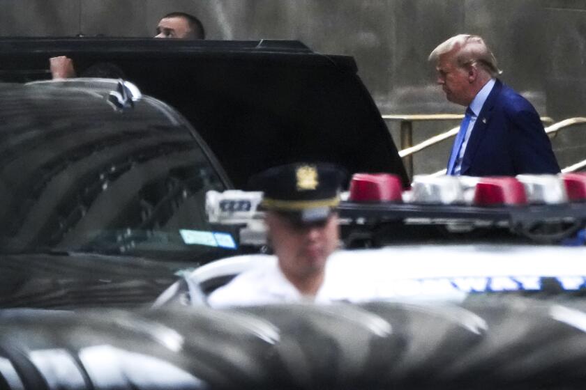 Former President Donald Trump departs Manhattan criminal court, Thursday, May 9, 2024, in New York. (AP Photo/Julia Nikhinson)