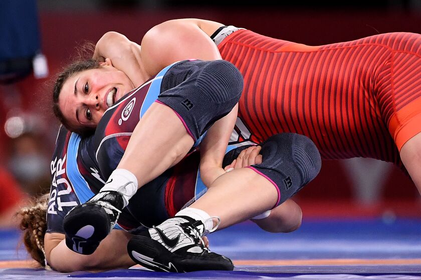 -TOKYO,JAPAN August 1, 2021: USA's Adeline Gray competes with Turkey Yasemin.