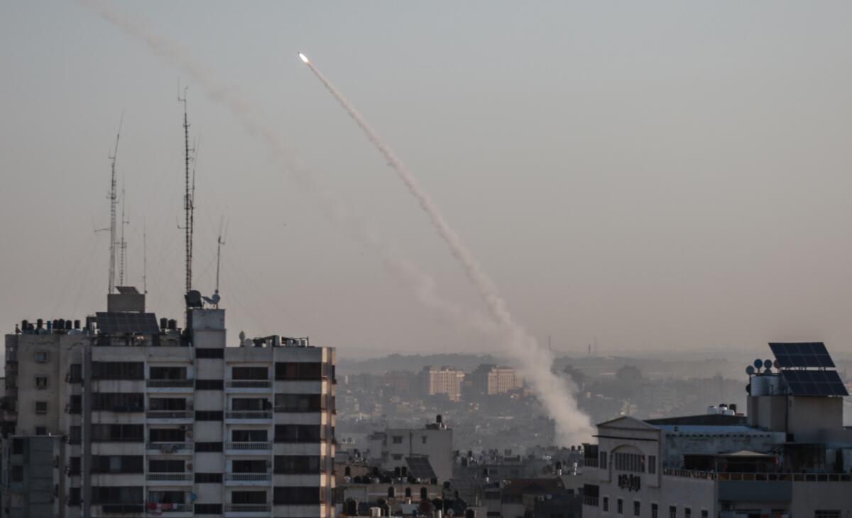 Rockets are fired Nov. 12, 2019, toward southern Israel from Gaza City.