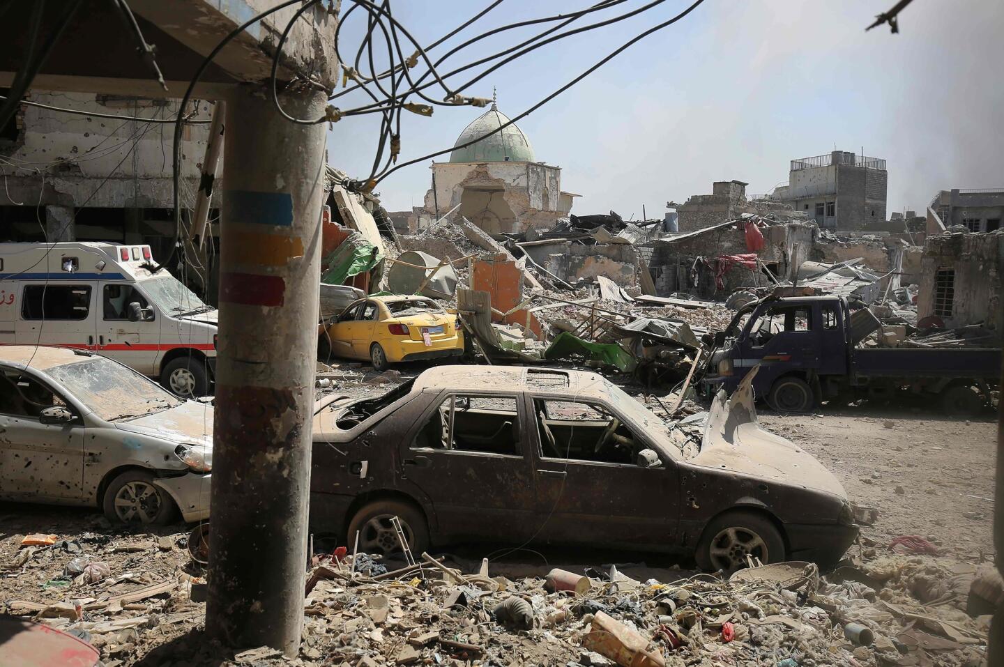 A picture taken on June 29 shows the destroyed Al-Nuri Mosque in the Old City of Mosul.