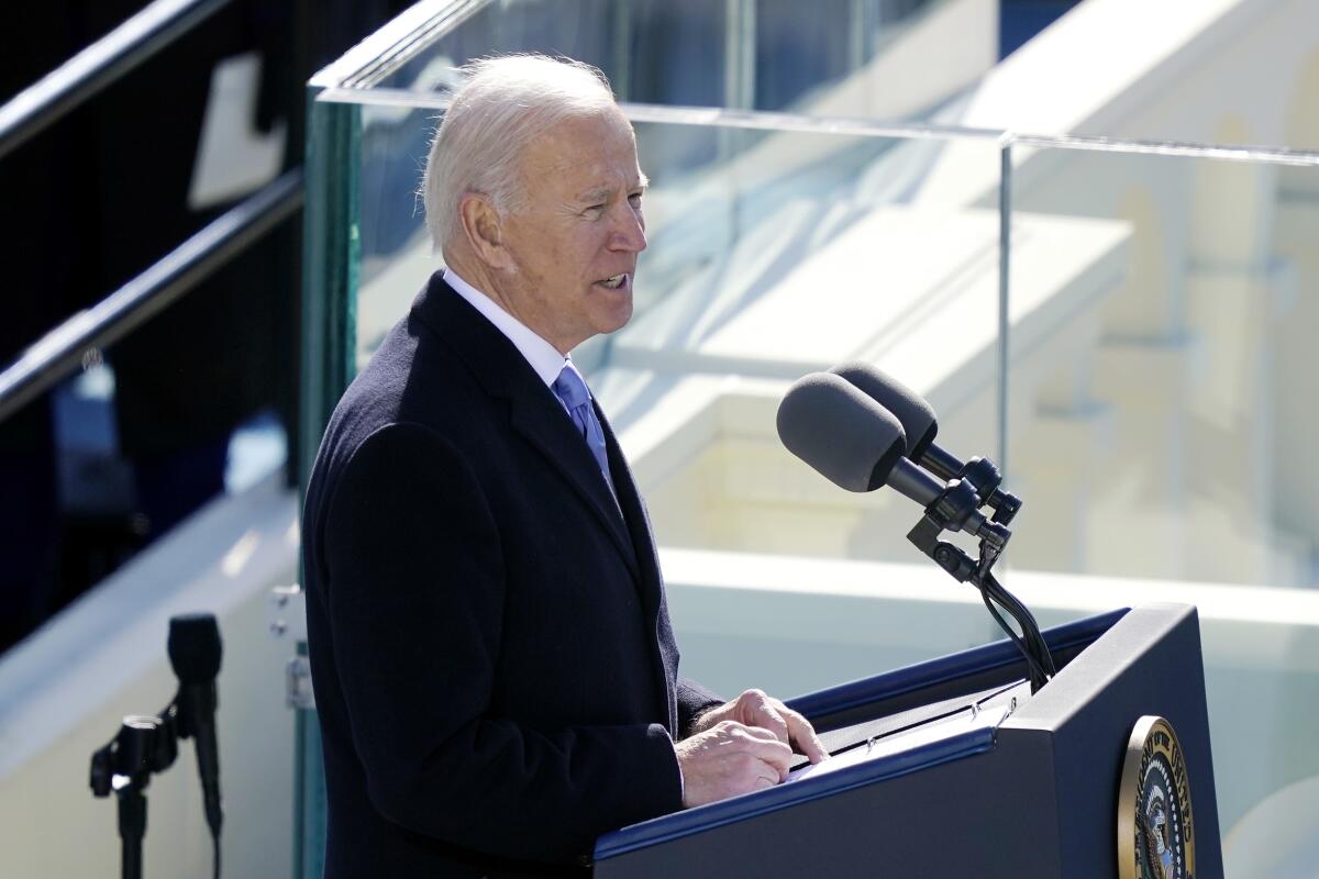 El Presidente de los Estados Unidos Joe Biden pronuncia su discurso inaugural 