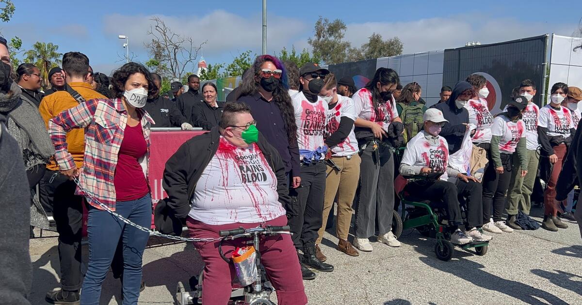 Pro-Palestinian activists protest at Google developer conference amid Israel-Hamas war Pro-Palestinian activists protest at Google developer conference amid Israel-Hamas war