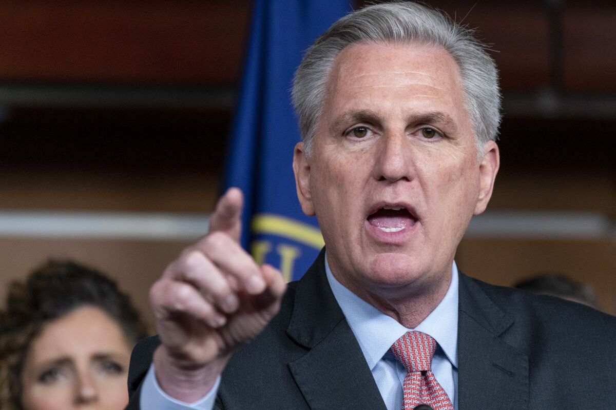 Kevin McCarthy pointing his index finger as he speaks
