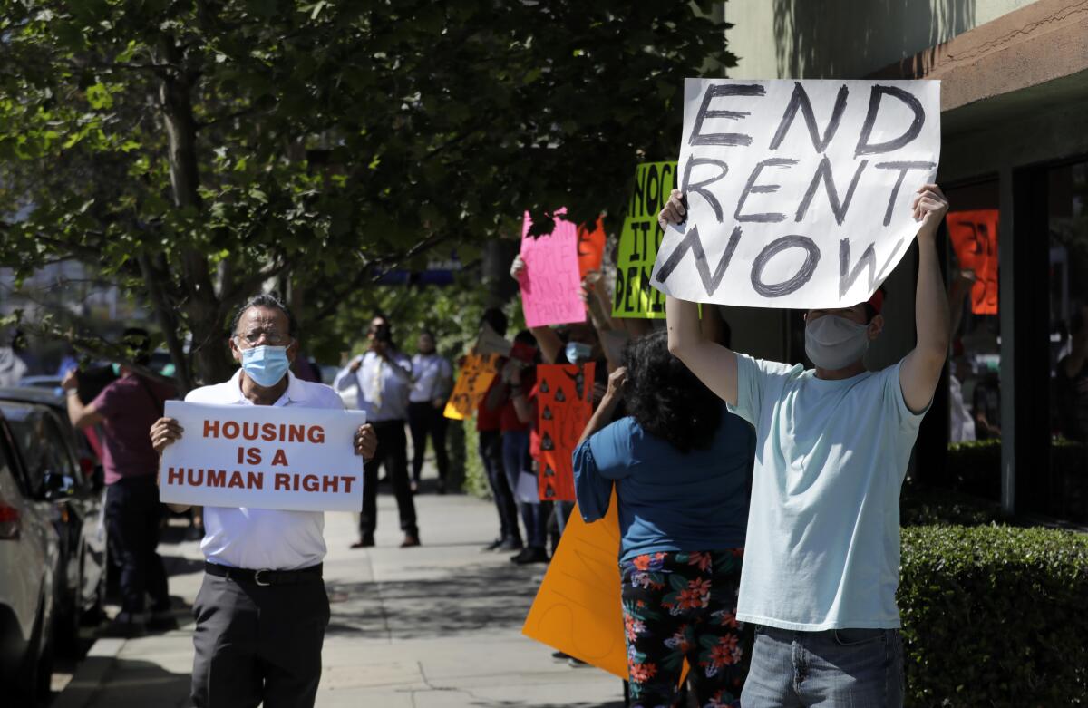  A housing rights and anti-eviction protest  in Valley Village in May. 