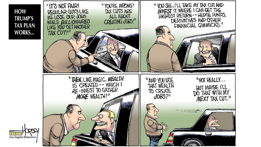 This cartoon from 2011 is rebooted to show the continuity in Republican tax plans.