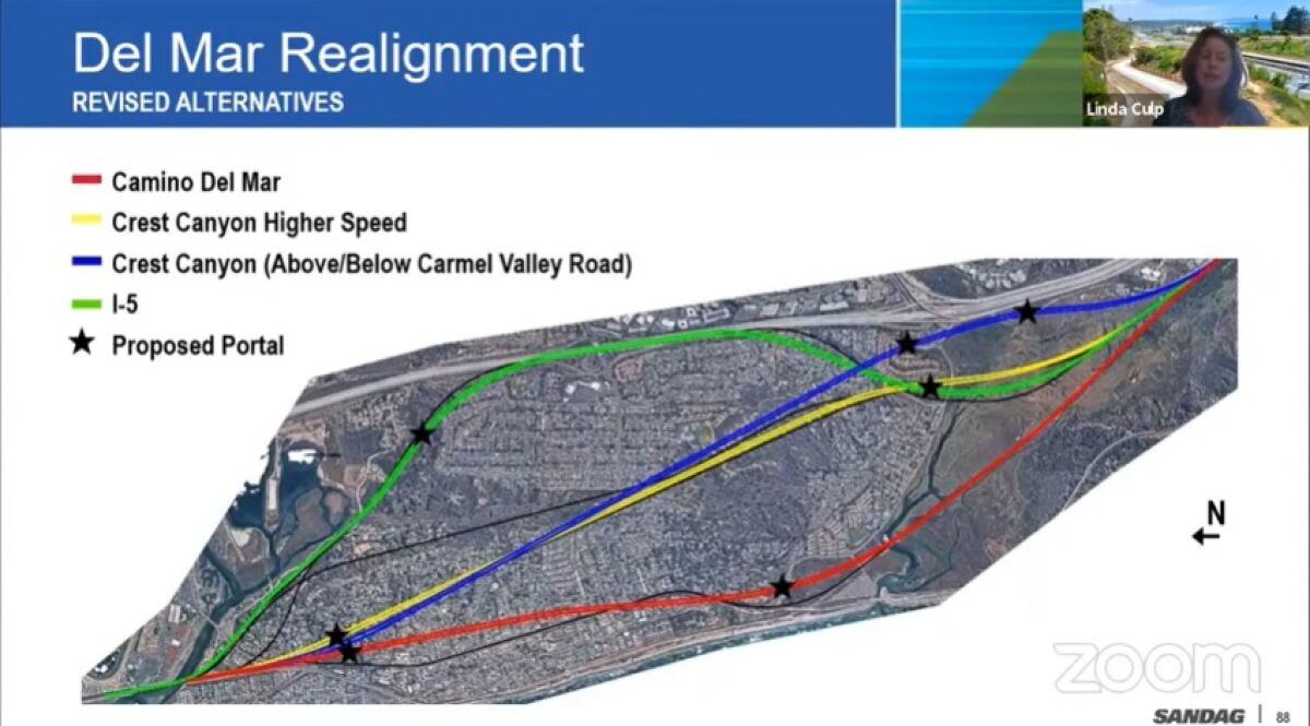 Proposed alignments for the train tunnel through Del Mar.