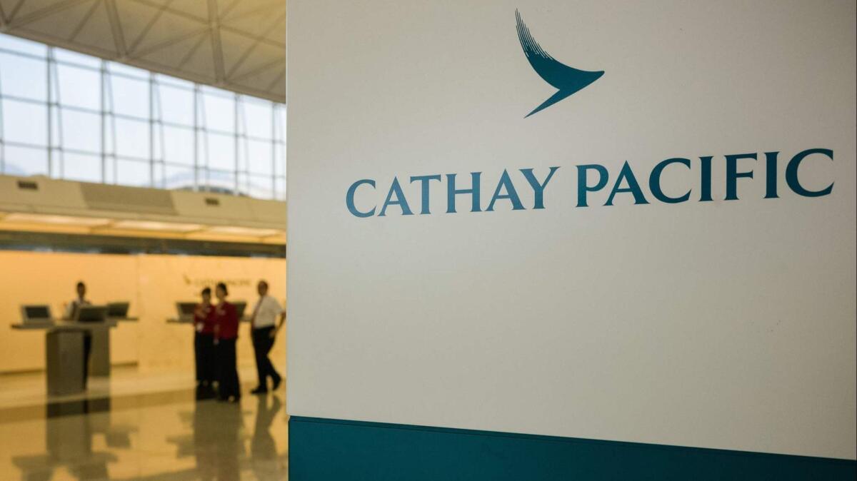 The Cathay Pacific ticket counter at Hong Kong's international airport in 2018.