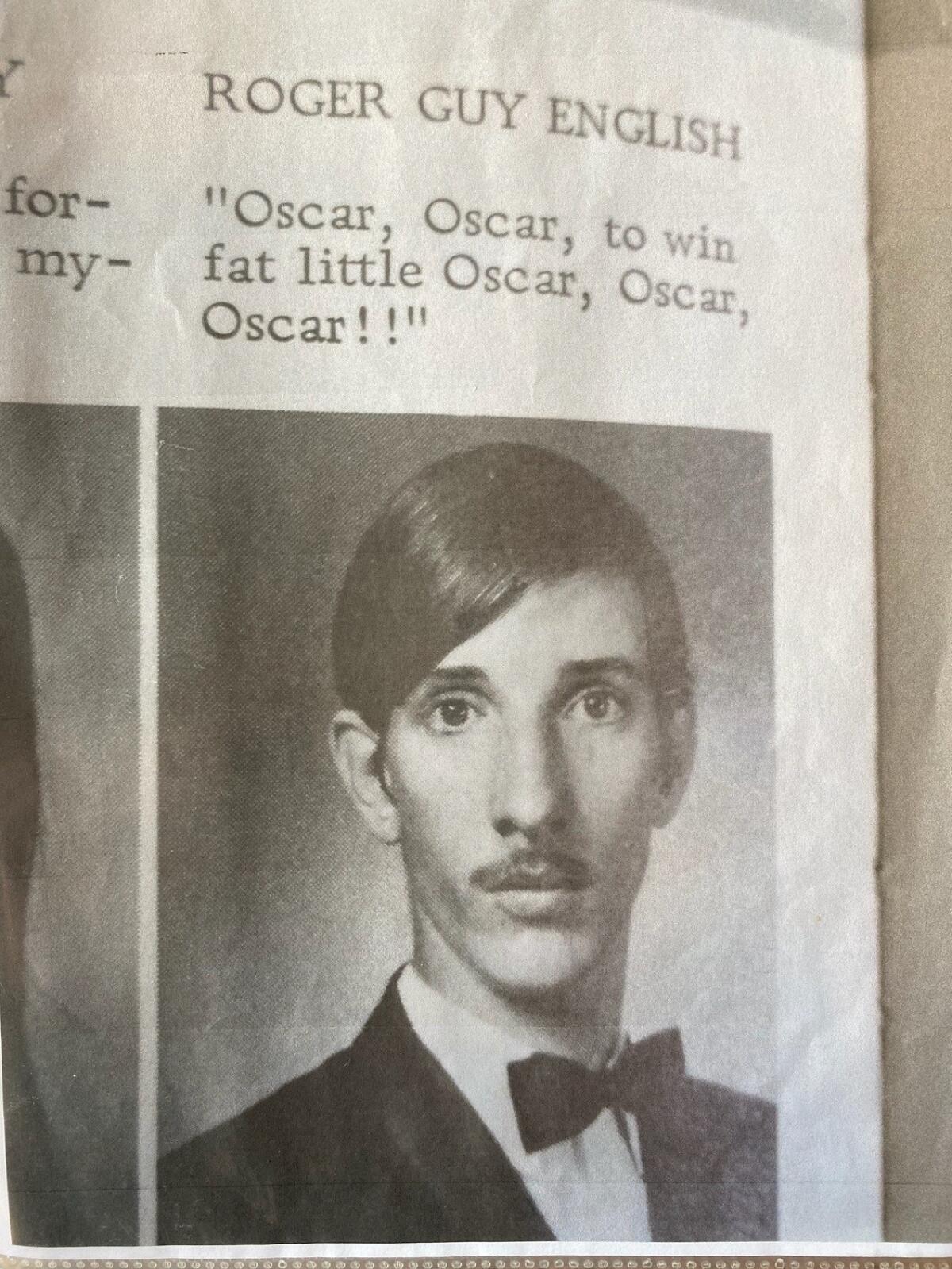 Roger Guy English in his high school yearbook.