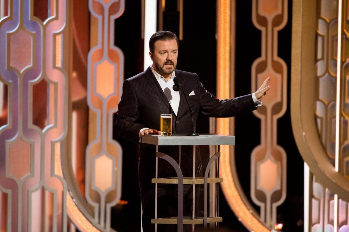 Ricky Gervais hosted the Golden Globe Awards for the fourth time Sunday.