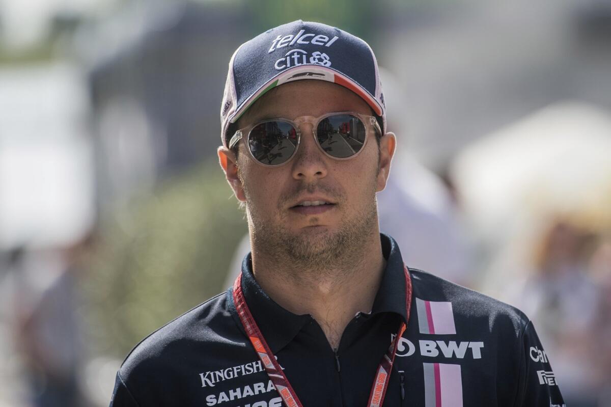 El piloto mexicano Sergio Pérez del equipo Force India previo a los entrenamientos del Gran Premio de Hungría de la Fórmula Uno, el viernes 27 de julio de 2018.