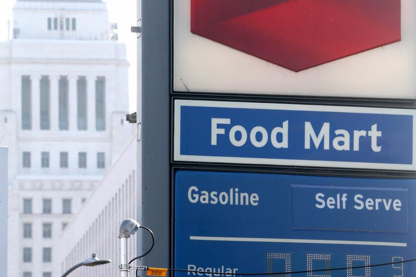 Los Angeles, CA - Gas prices are soaring in Southern California. This station in downtown Los Angeles shows just how expensive fuel is on Wednesday, Sept. 20, 2023. (Luis Sinco / Los Angeles Times)