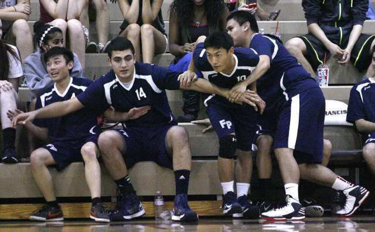 The Flintridge Prep boys' volleyball team fell to St. Francis in four games, 23-25, 25-19, 26-24, 25-20, in a cross-town rivalry nonleague match.