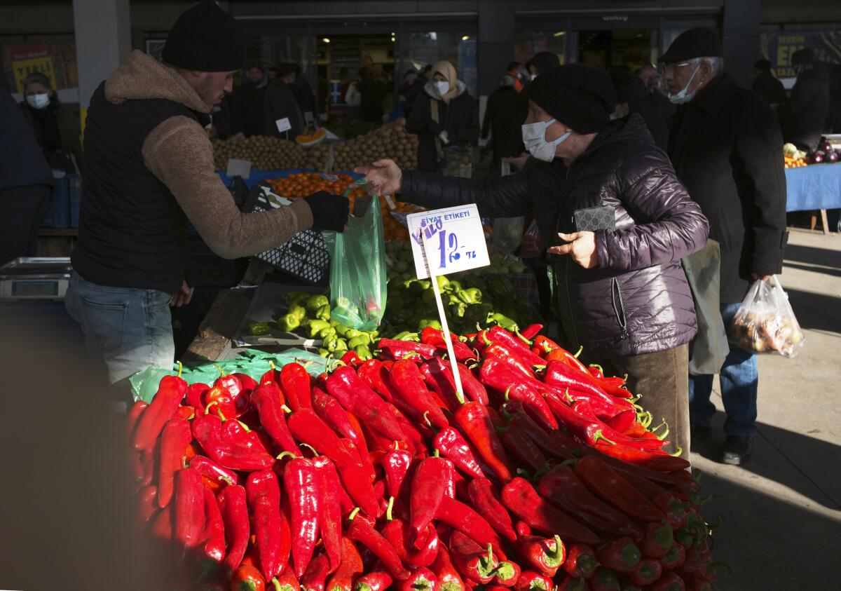 Red peppers for sale at an open-air market