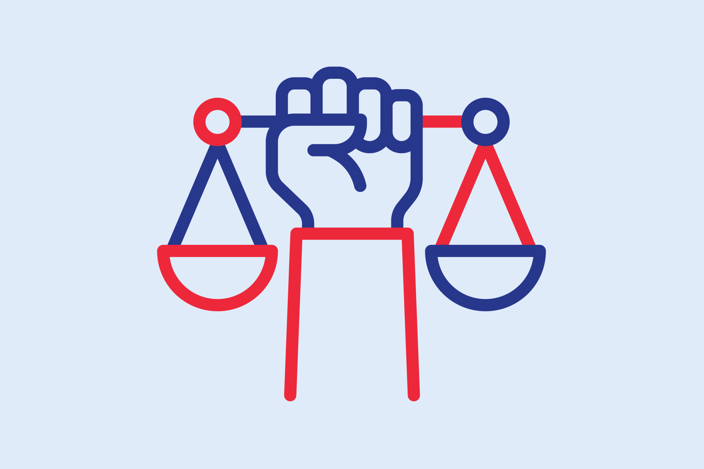 illustration of a raised hand holding a scale of justice