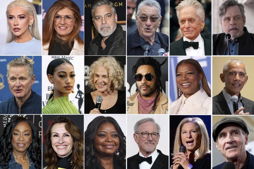 This combination of photos shows celebrities lending their star power to President Joe Biden, hoping to energize fans to vote for him in November 2024 or entice donors to open their checkbooks for his reelection campaign. (AP Photo)