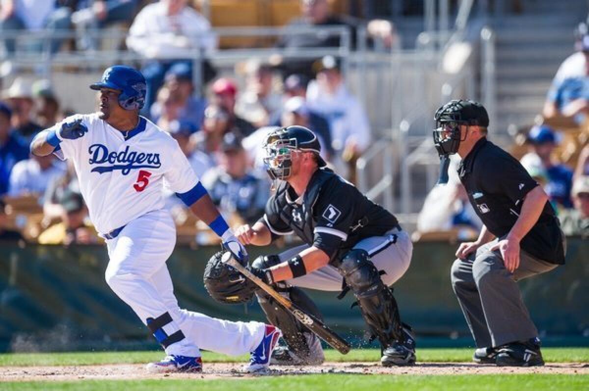 Juan Uribe will play first base for the Dodgers on Monday.