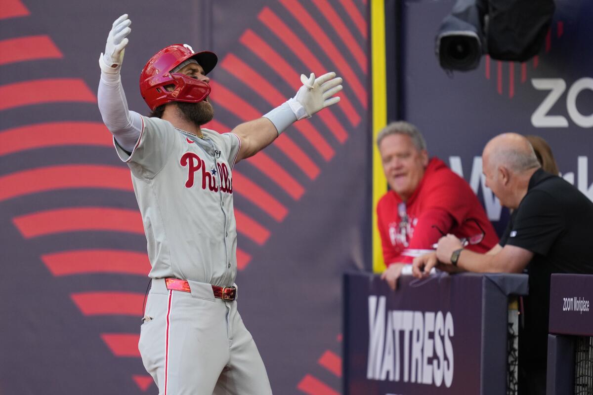 Bryce Harper and Phillies slide past Mets 7-2 in London opener as Ranger  Suárez gets 10th victory - The San Diego Union-Tribune