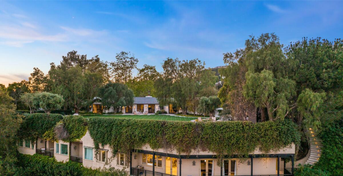A plant-covered roof is among the buildings shown on a property in Pacific Palisades.