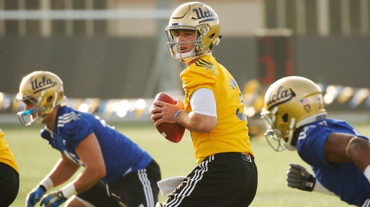 UCLA quarterback Josh Rosen performs during a spring practice on the campus on April 6. Rosen has been inconsistent this spring.
