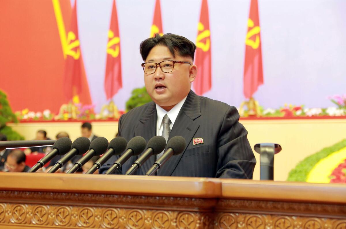 North Korean leader Kim Jong Un at the 7th Workers Party Congress in Pyongyang on Sunday.
