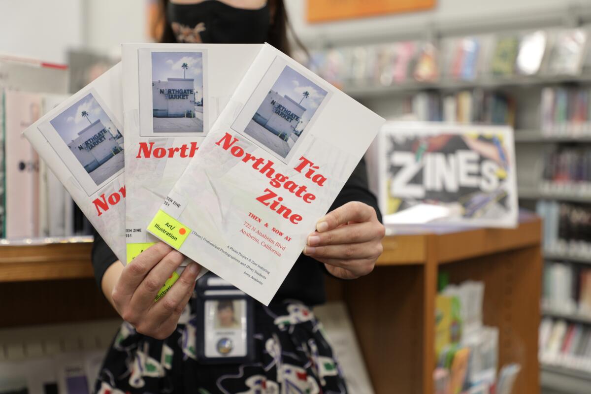 A handmade publication titled "Tia Northgate Zine"at the Anaheim Central Library.