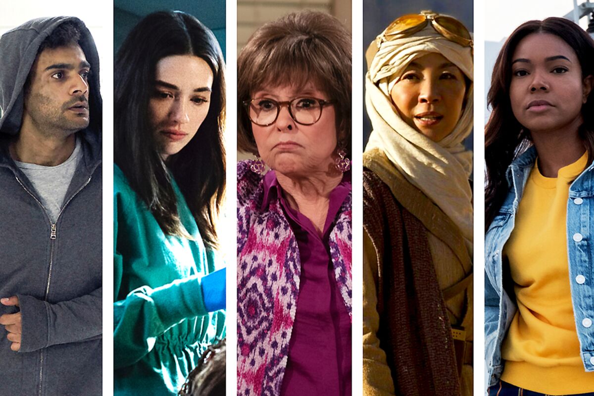 A grid of fall TV stars shows Hamza Haq, Crystal Reed, Rita Moreno, Michelle Yeoh and Gabrielle Union