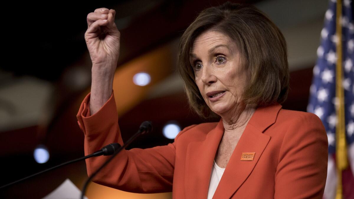 House Speaker Nancy Pelosi of San Francisco said at her weekly news conference that the House is "on a path" with regard to impeachment.
