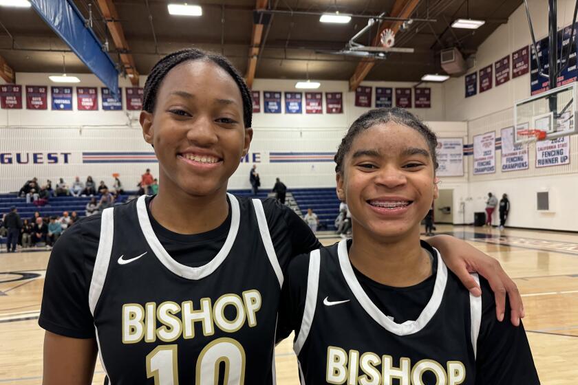 Jordin Blackmon (left) and freshman Armanyie Reed are heavily recruited girls' basketball players at Bishop Montgomery.