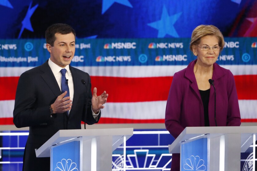 Pete Buttigieg and Elizabeth Warren at Democratic debate