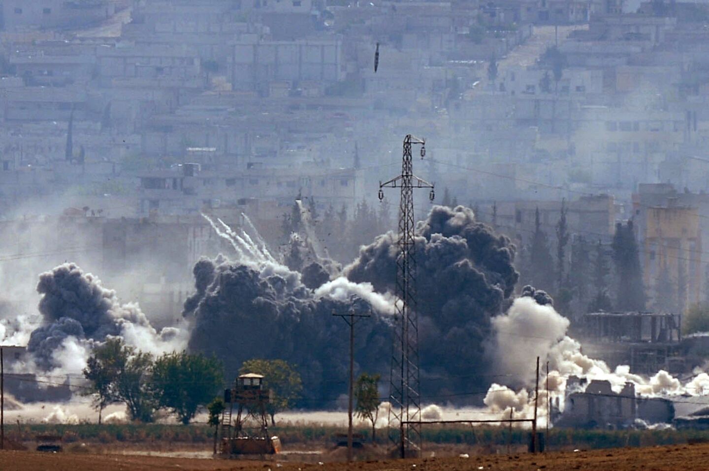 An explosion follows an airstrike in the Syrian town of Kobani on Oct. 28.