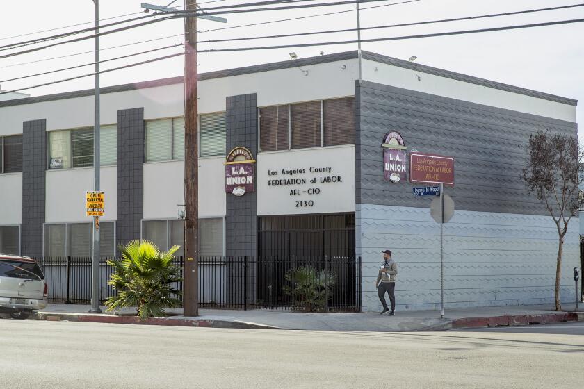 LOS ANGELES, CA-NOVEMBER 4, 2022: Overall, shows the Los Angeles County Federation of Labor building at the intersection of James M Wood Blvd. and Lake St. in Los Angeles (Mel Melcon / Los Angeles Times)