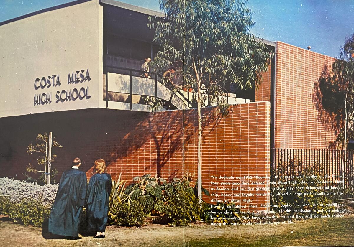 A yearbook photo depicts graduates from Costa Mesa's Class of 1962.