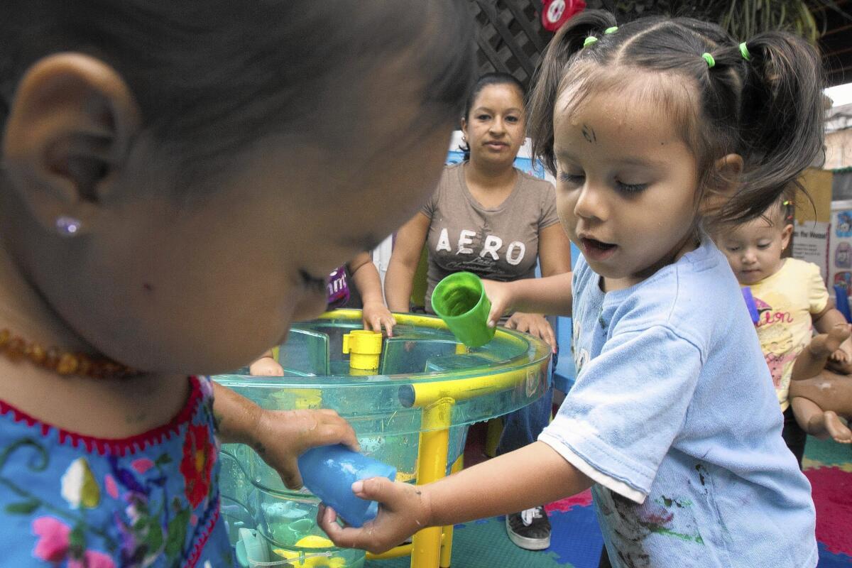 Kids play in childcare in Long Beach. Costa Mesa business owner Leah Ersoylu says that the Newport-Mesa Unified School District board should look into providing childcare at its meetings to support parents who want to attend.