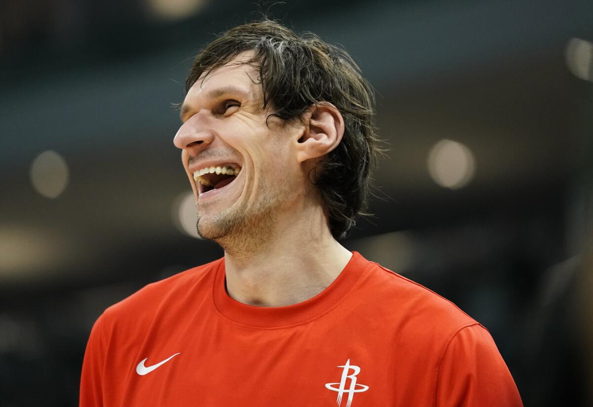 Boban Marjanovic laughs during a warmup.