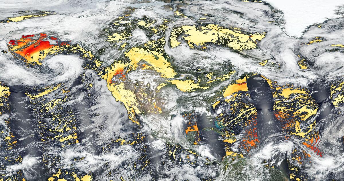 Aerosol optical thickness, from the Raytheon Intelligence & Space-built Visible Infrared Imaging Radiometer Suite, 7/28/20.