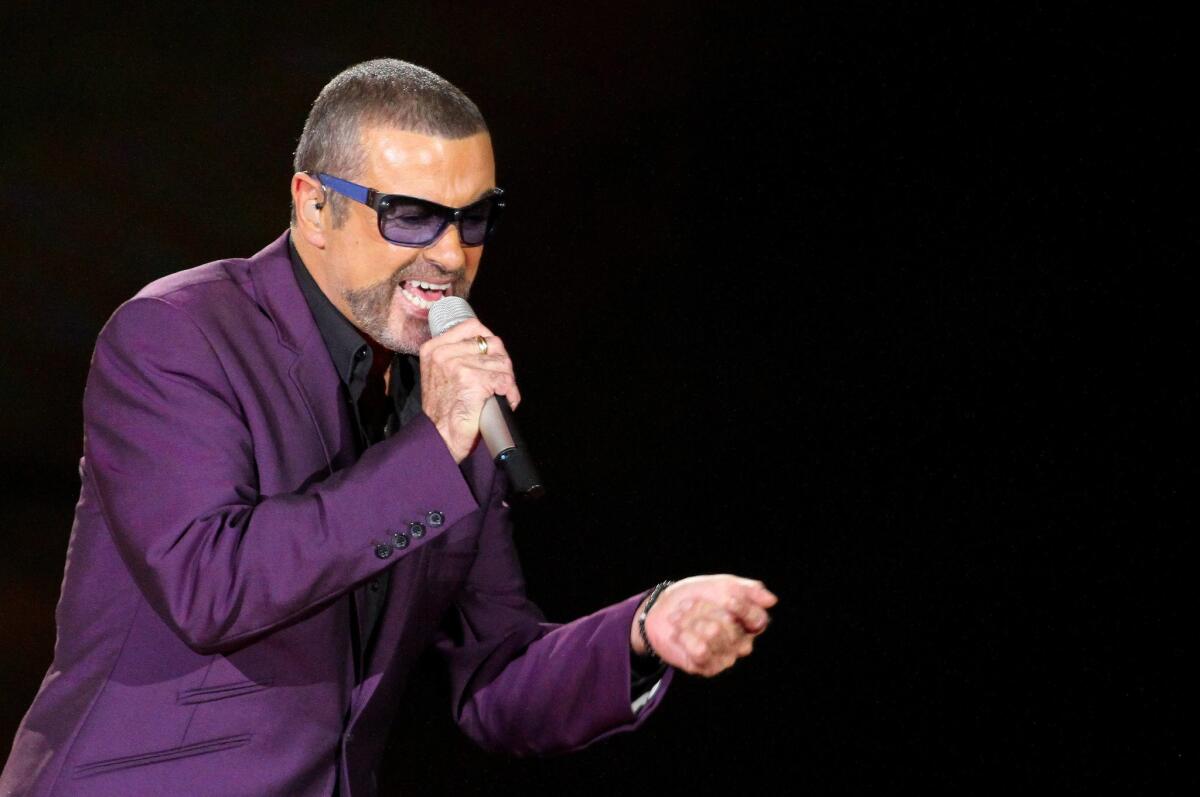 British pop star George Michael in a file photo from Oct. 5, 2012. Michael died at home Sunday. He was 53.