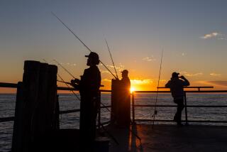 Redondo Beach, CA - December 04: Fishermen end their day as the sun sets, on the Redondo Beach Pier in Redondo Beach, CA, Monday, Dec. 4, 2023. (Jay L. Clendenin / Los Angeles Times)