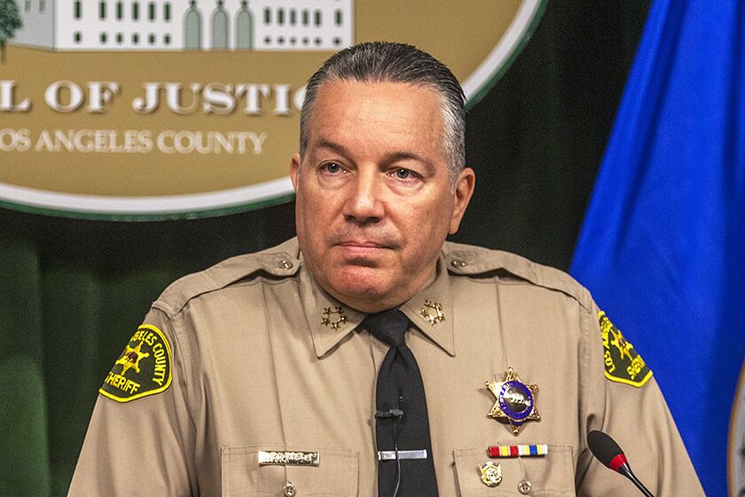 Sheriff Alex Villanueva at a news conference on March 29, 2022.