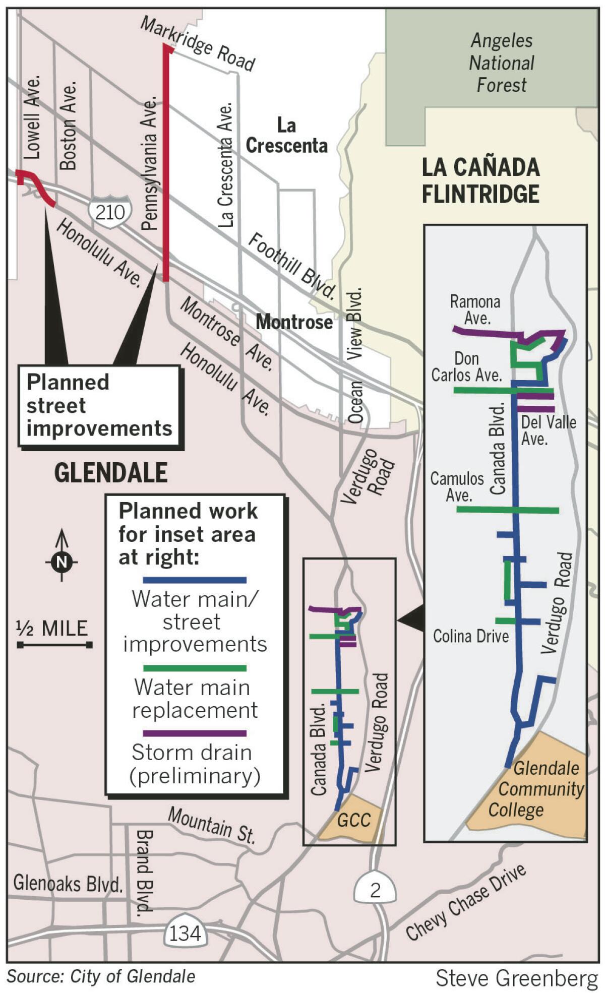 Glendale officials approved a roughly $10.2 million contract that will allow street and water-main improvements to begin in the northern part of the city, shown on the map.
