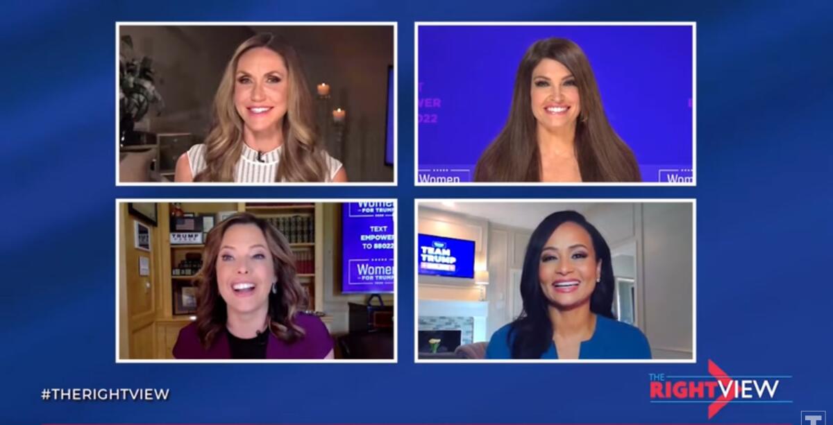 Clockwise from top left: Lara Trump, Kimberly Guilfoyle, Katrina Pierson and Mercedes Schlapp on their program.