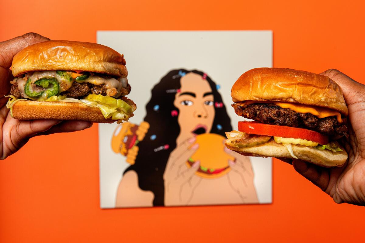 The Hollapeno Burger, left, and OG THICC Burger are on the menu at THICC Burger.