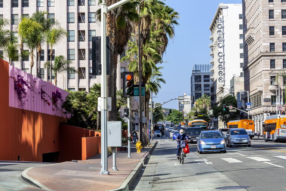 A downtown L.A. street adjacent to Pershing Square.